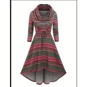 Unbranded Womens Bright‎ Color Blocked Cowl Neck Striped Maxi Dress Size 2XL